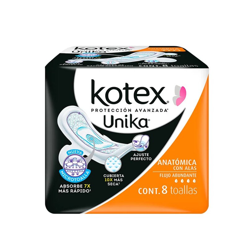 Toallas Kotex Unika 8 Pz Anatomicas Con Alas