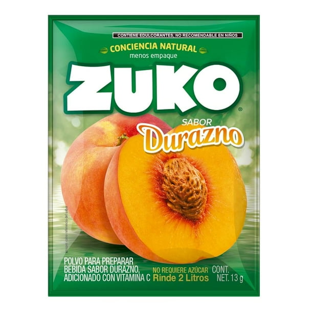 Zuko De Durazno Rinde 2 L 13 G Polvo Para Preparar Bebida