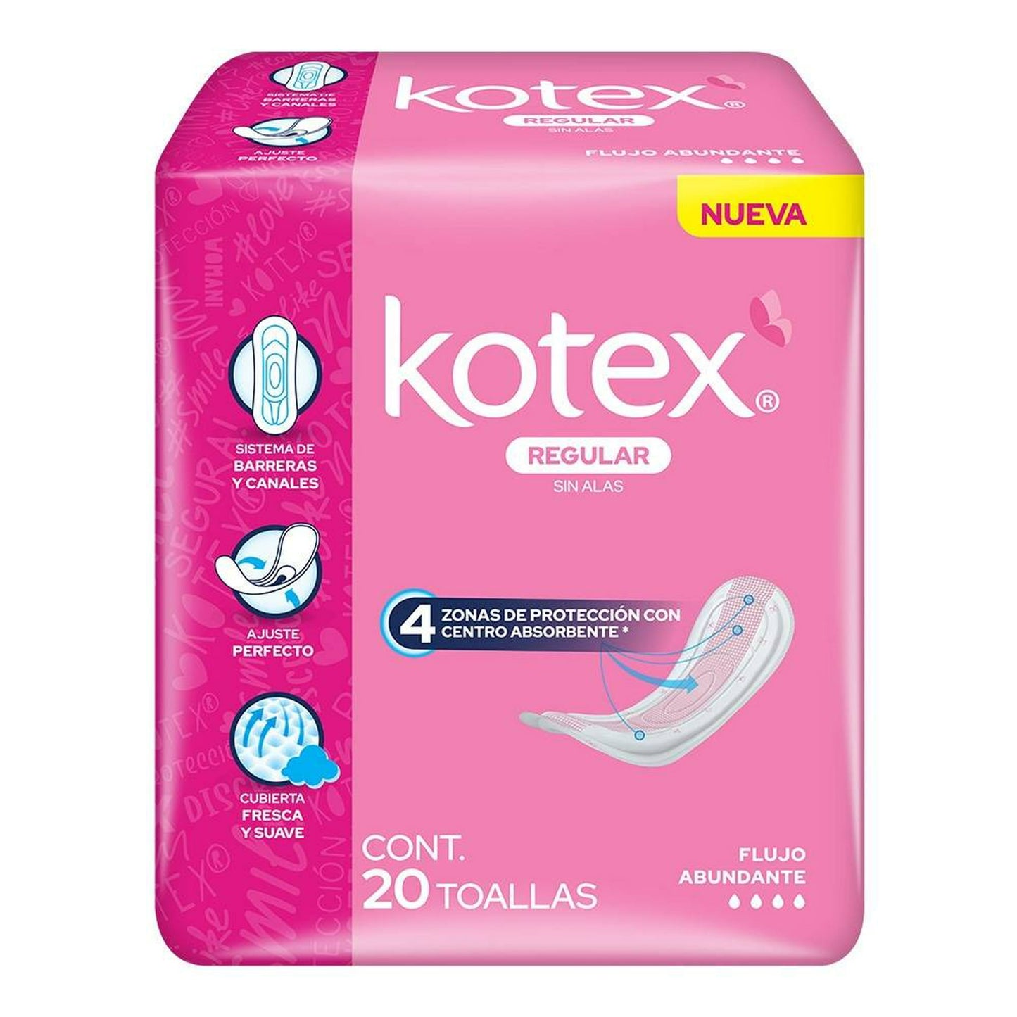 Toallas Kotex Regular 20 Pz Flujo Abundante