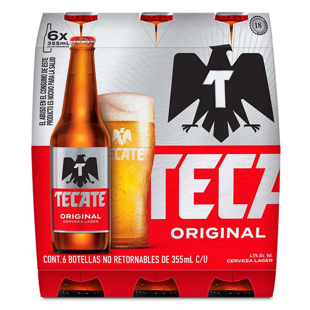 Six Tecate Original 355 Ml Cerveza Botella 4.5 % Alc. Vol.