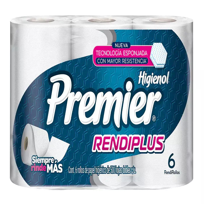 Premier Rendiplus 500 Hojas 6 rollos Doble Hojas Papel Higiénico