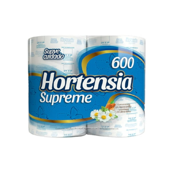 Hortensia 4 rollos con 600 Hojas Dobles Papel Higiénico