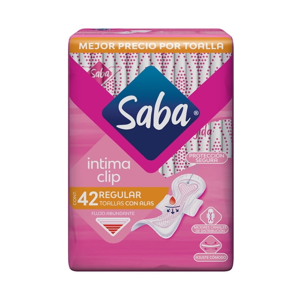 Toallas Saba Intima Clip 42 Pz Regular Con Alas