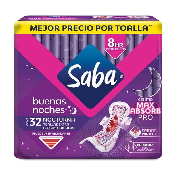Toalla Saba Buenas Noches 32 Pz Nocturna Extra Largas Con Alas