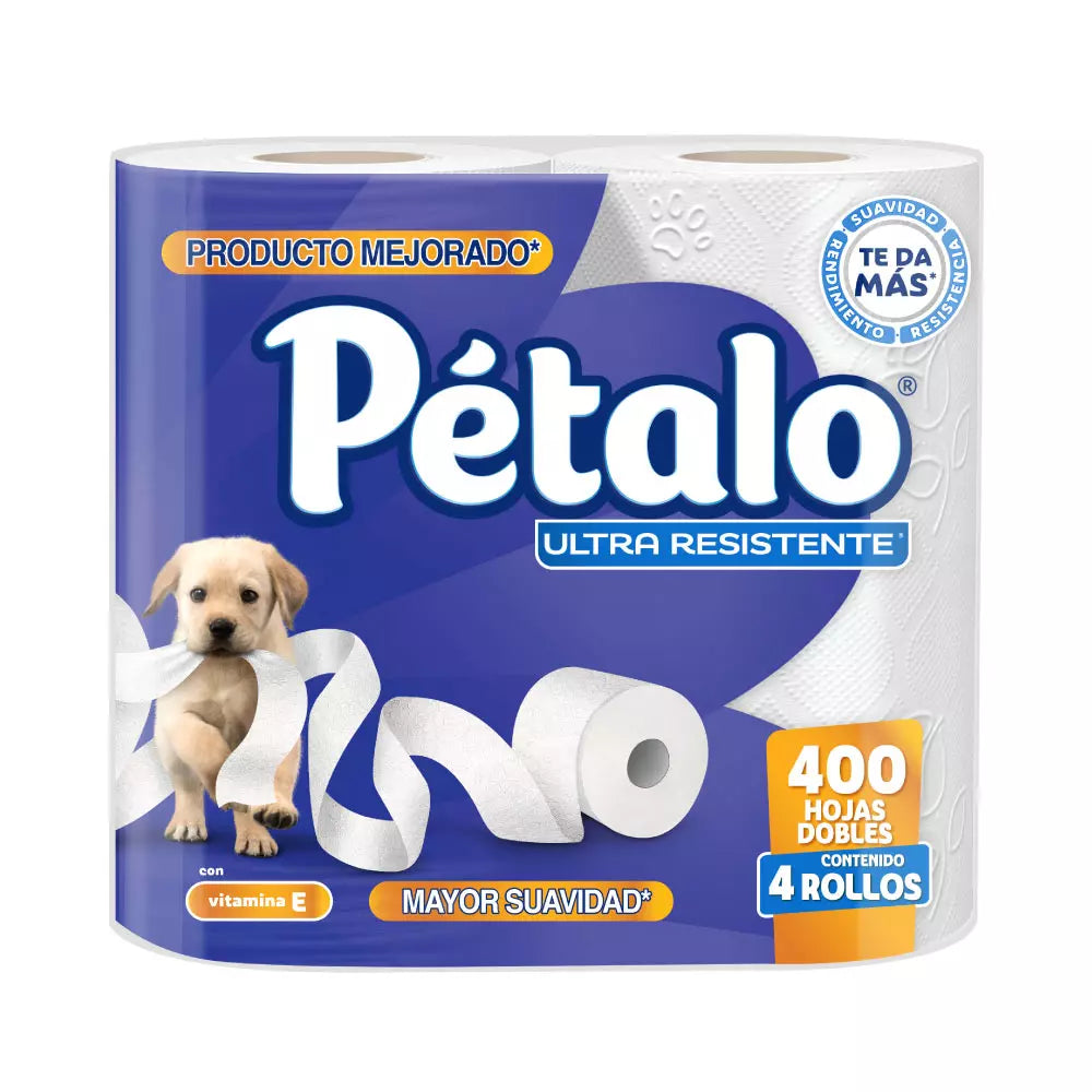 Petalo 4 rollos con 400 Hojas Dobles Papel Higiénico