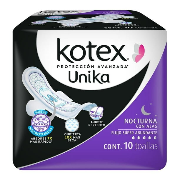 Toallas Kotex Unika 10 Pz Nocturna Con Alas