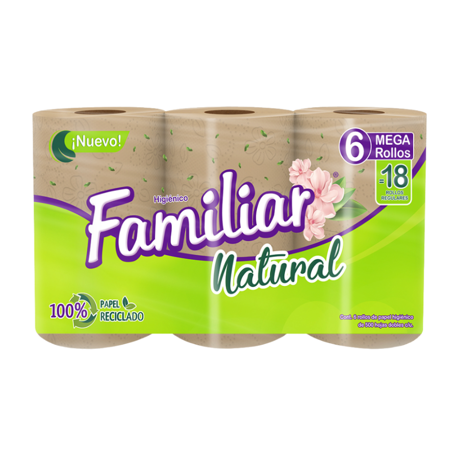Familiar Natural 6 rollos de 5Oo Hojas Dobles Papel Higuienico