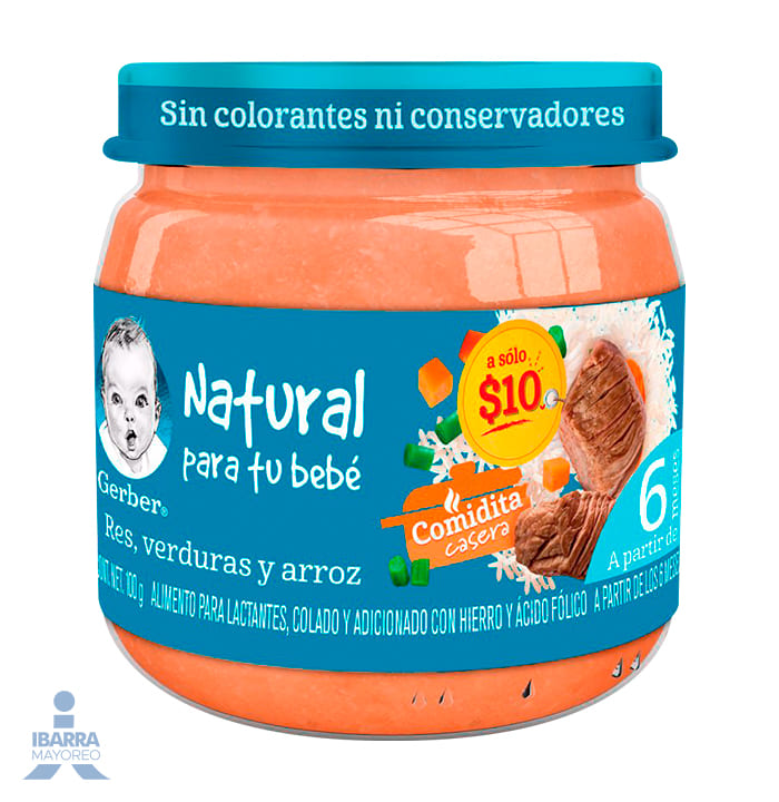 Gerber Alimento Natural de Rez Verduras y Arroz 100 ml para Tu Bebé