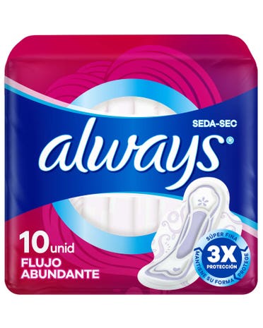 Toallas Always Flujo Abundante 10 Pz Seda-Sec 3X