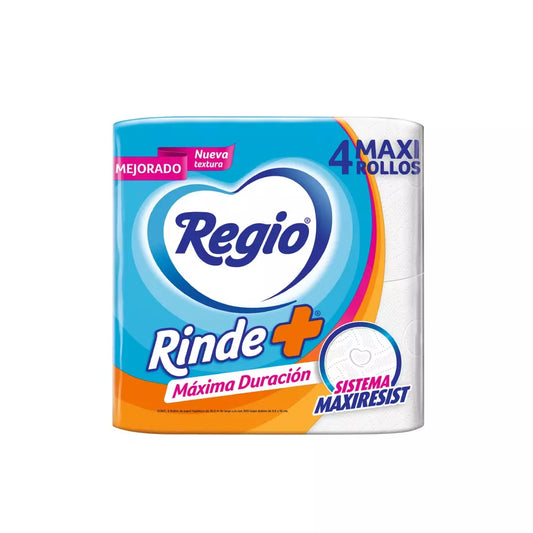 Regio Rinde+ 4 Maxi Rollos 400 Hojas Dobles Papel Higiénico