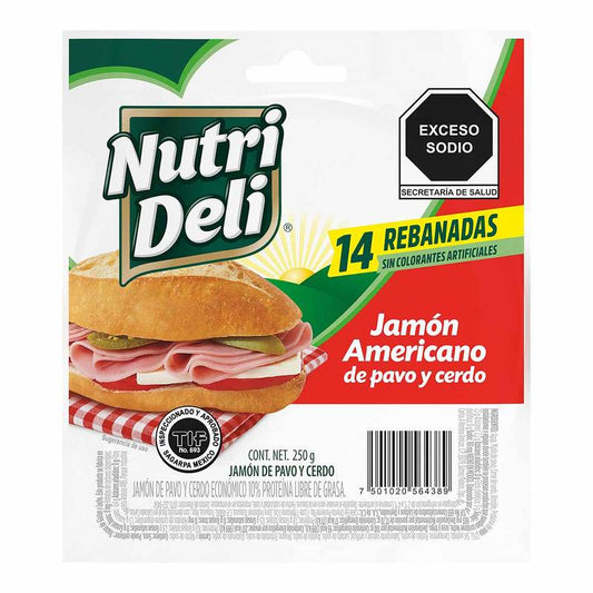 Jamon Americano de Pavo y Cerdo Nutrideli 14 Rebanadas 250 g