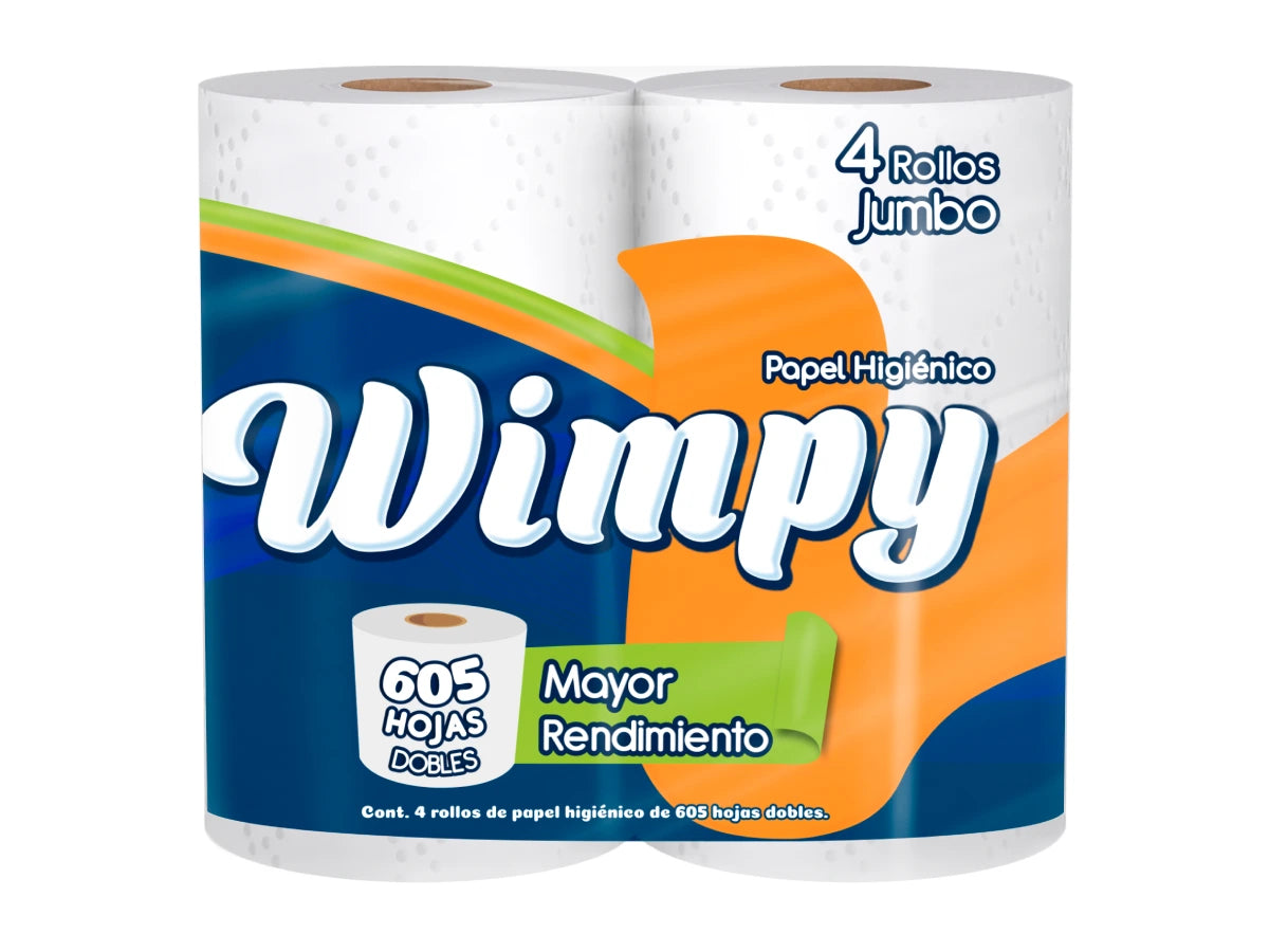 Wimpy 4 Rollos Con 605 Hojas Dobles Papel Higienico