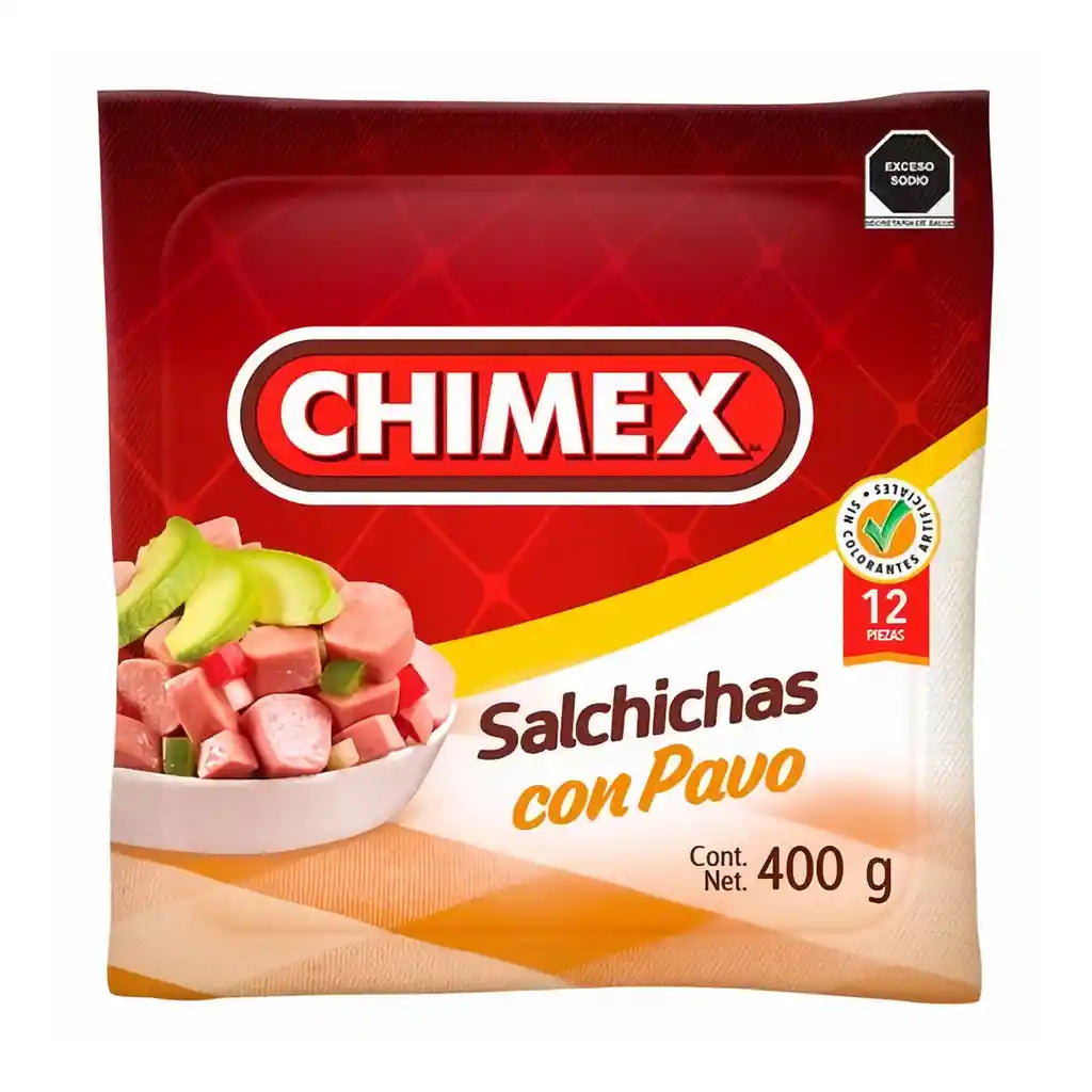 Salchichas con Pavo 266 g 12 pzas Chimex