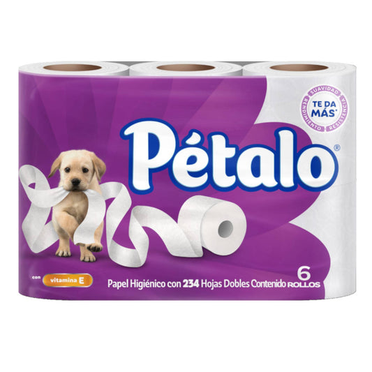 Petalo 6 rollos con 500 Hojas Dobles Papel Higiénico