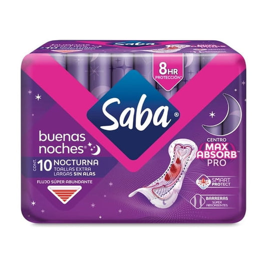 Toalla Saba Buenas Noches 10 Pz Nocturnas Extra Largas Sin Alas
