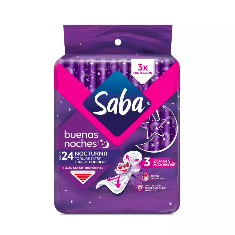 Toalla Saba Buenas Noches 24 Pz Nocturna Extra Largas Con Alas