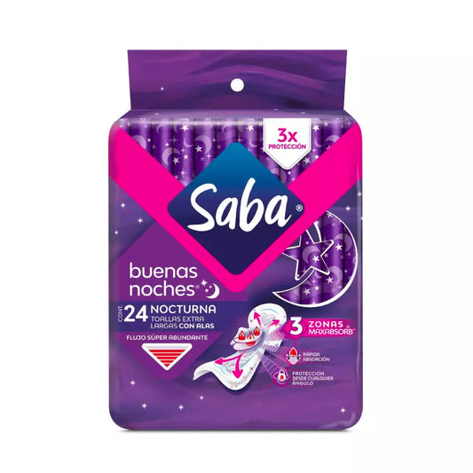 Toalla Saba Buenas Noches 24 Pz Nocturna Extra Largas Con Alas