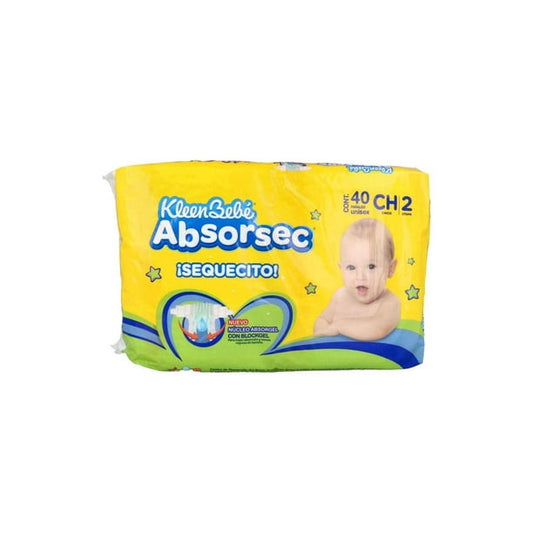Pañales Absorsec Segunda Etapa 2Ch 40 pzas Chico Kleenbebe Absorsec