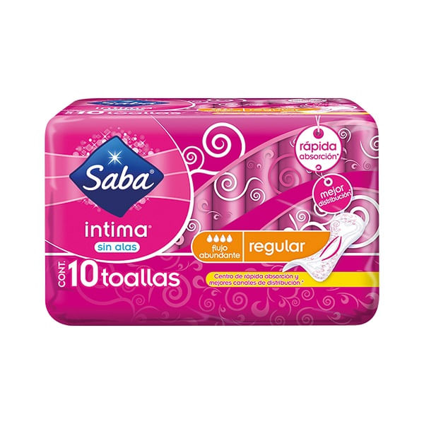 Toallas Saba  Intima 10 Pz Regular Sin Alas