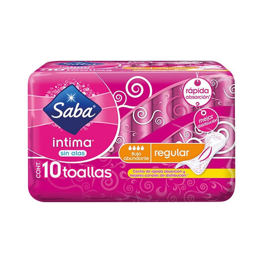 Toallas Saba  Intima 10 Pz Regular Sin Alas