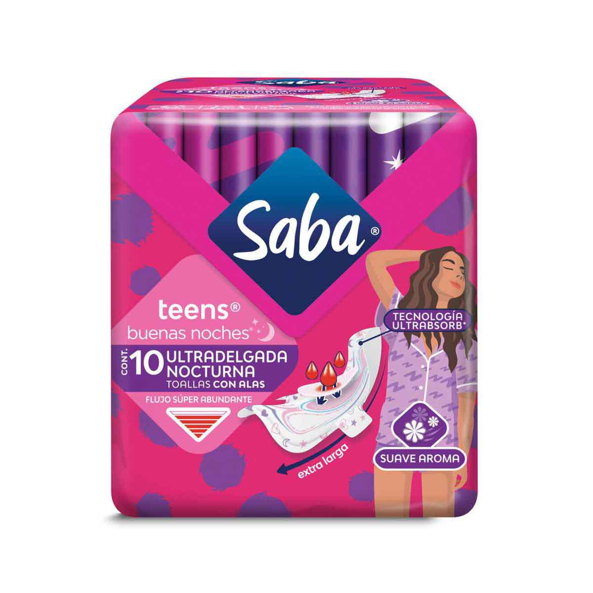 Toallas Saba Teens Buenas Noches 10 Pz Ultradelgada Nocturna Con Alas