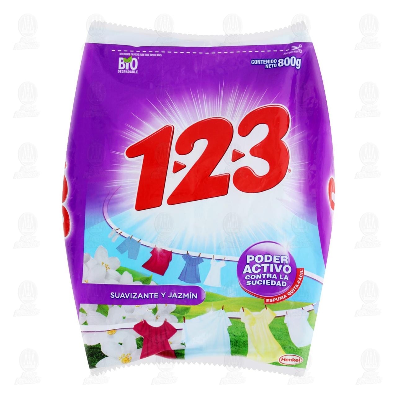 Detergente 123 900 g Suavizante y Jazmin Poder Activo para Ropa en Polvo