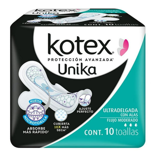 Toallas Kotex Unika 10 Pz Ultradelgada Con Alas