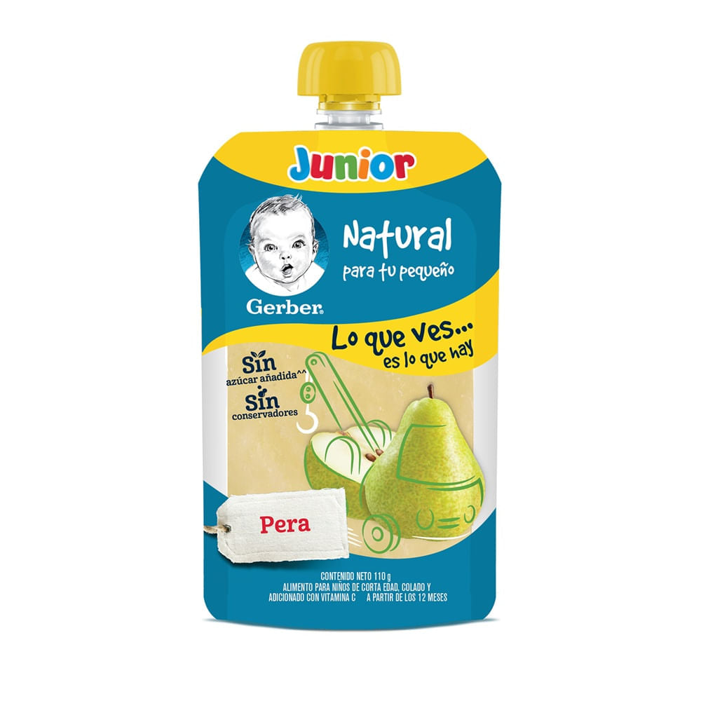 Gerber Junior Alimento Natural de Pera 110 ml para Tu Bebé