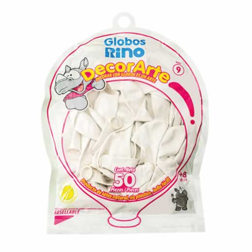 Globos Rino Blanco No. 9 50 pzas Decor Arte