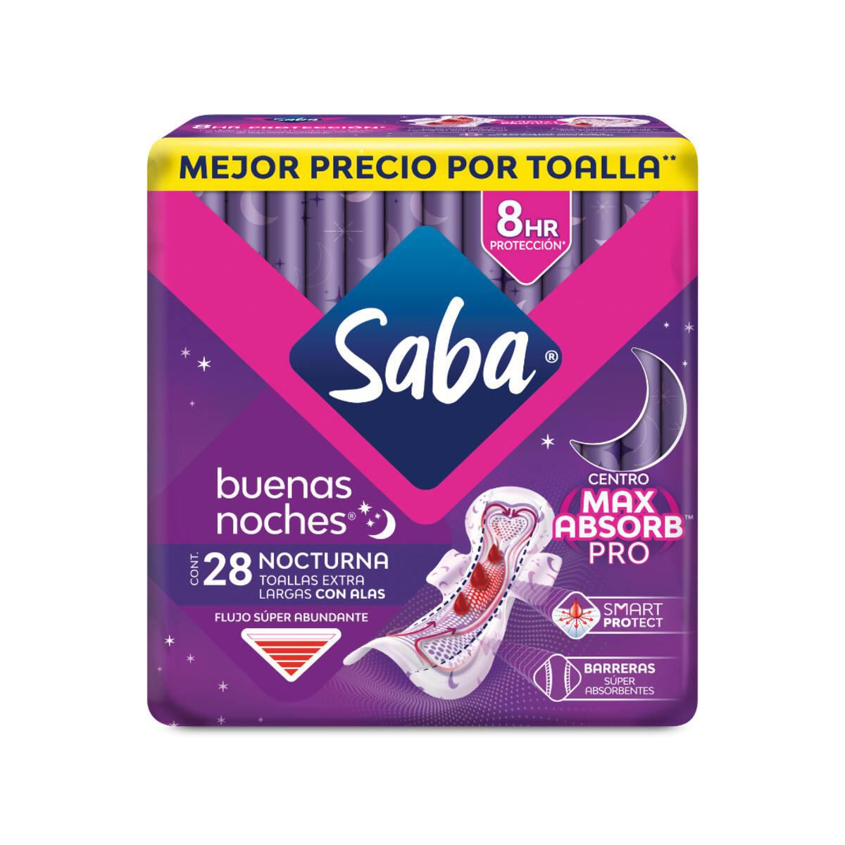Toalla Saba Buenas Noches 28 Pz Nocturna Extra Largas Con Alas