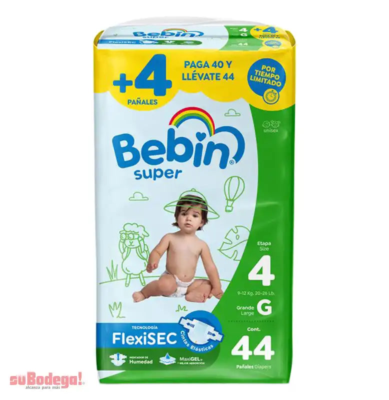 Pañales Bebin Super Cuarta Etapa 4 g 40 pzas Grande Bebin Super