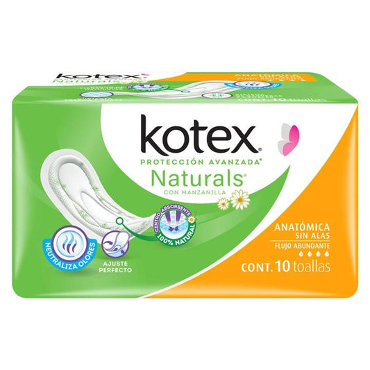 Toallas Kotex Naturals 10 Pz Anatomicas Con Alas