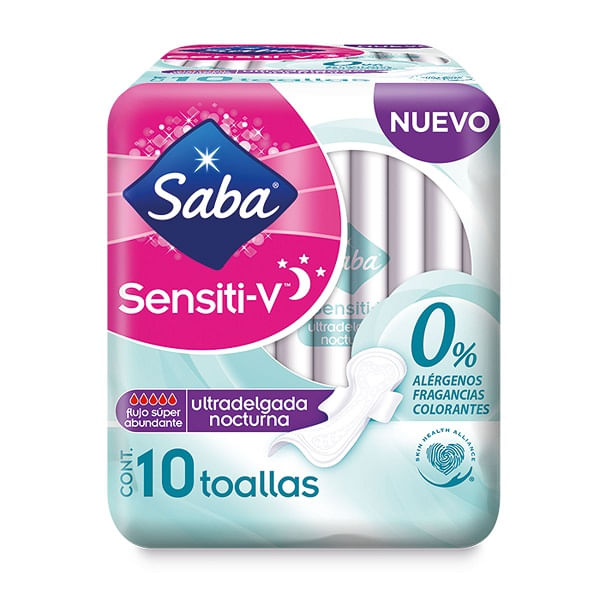 Toallas Saba Sensiti-V 10 Pz Iltradelgadas Con Alas