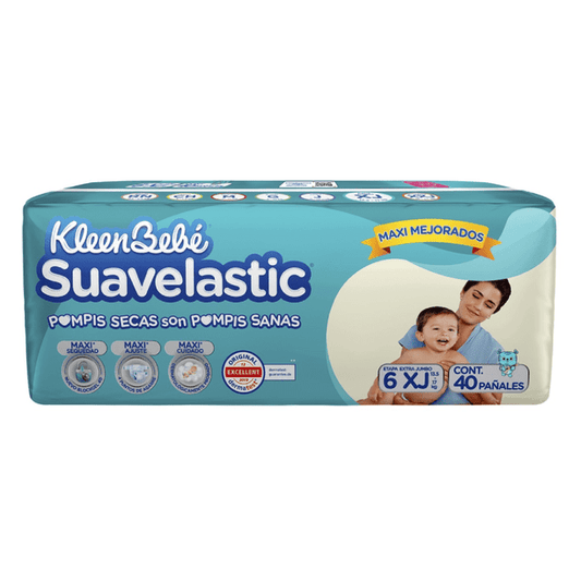 Pañales Suavelastic Sexta Etapa 6 Xj 40 pzas Extra Jumbo Kleenbebe Suavelastic