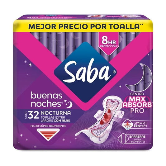 Toalla Saba Buenas Noches 32 Pz Nocturna Extra Largas Con Alas