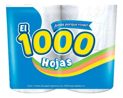 El 1000 Hojas 4 rollos con 1000 Hojas Dobles Papel Higiénico
