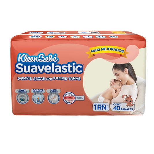 Pañales Suavelastic Primera Etapa 1Rn 40 pzas Recien Nacido Kleenbebe Suavelastic