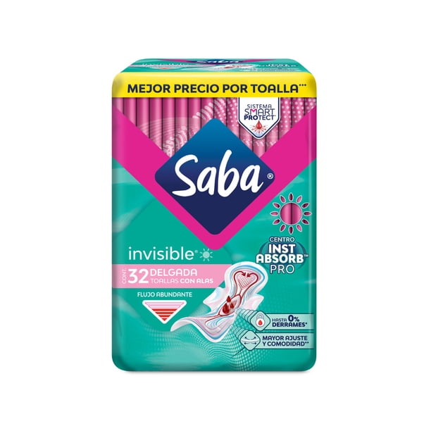 Toallas Saba Invisibles 32 Pz Delgada Con Alas