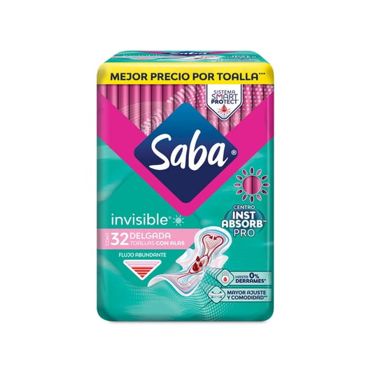 Toallas Saba Invisibles 32 Pz Delgada Con Alas