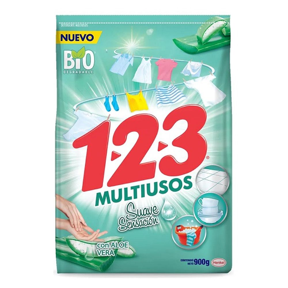 Detergente 123 800 g Aloe Vera Multiusos para Ropa en Polvo