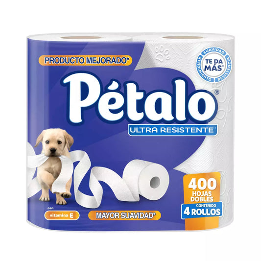 Petalo 4 rollos con 400 Hojas Dobles Papel Higiénico