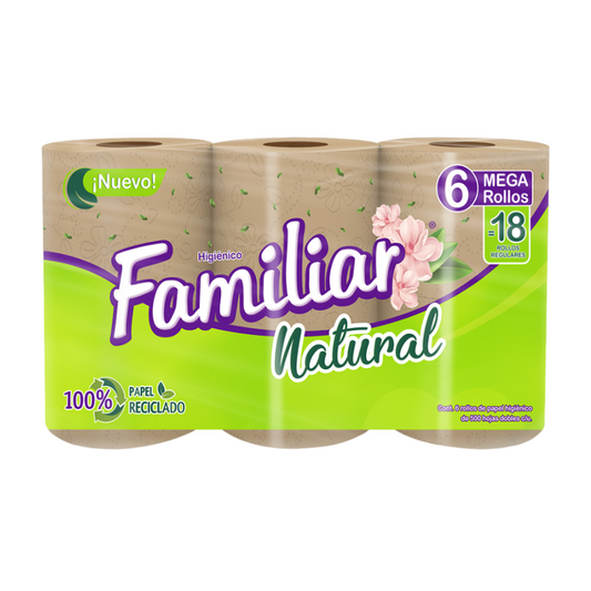 Familiar Natural 6 rollos de 5Oo Hojas Dobles Papel Higuienico
