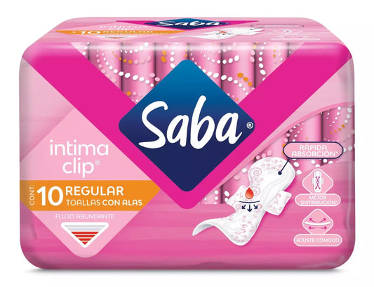 Toallas Saba Intima Clip 10 Pz Regular Con  Alas