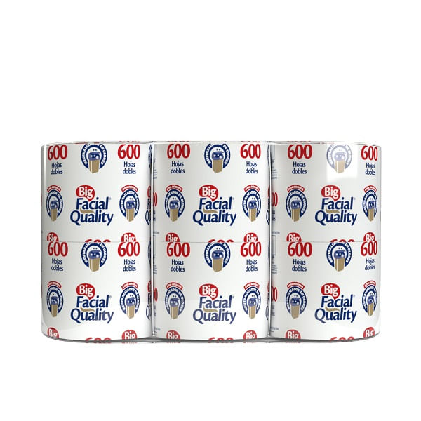 Big Facial Quality 6 Rollos Con 600 Hojas Dobles Papel Higienico