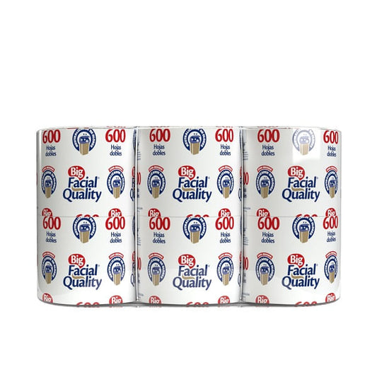 Big Facial Quality 6 Rollos Con 600 Hojas Dobles Papel Higienico