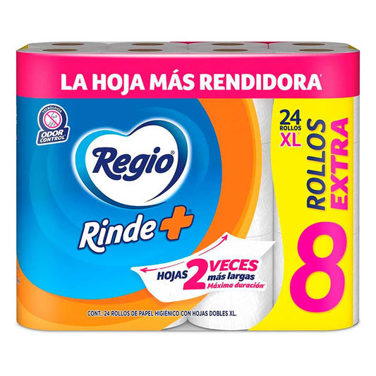 Regio Rinde+ 24 Super Rollos 280 Hojas Dobles Papel Higiénico