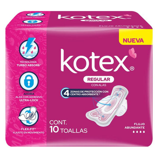 Toallas Kotex Regulñar 10 Pz Flujo Abundante