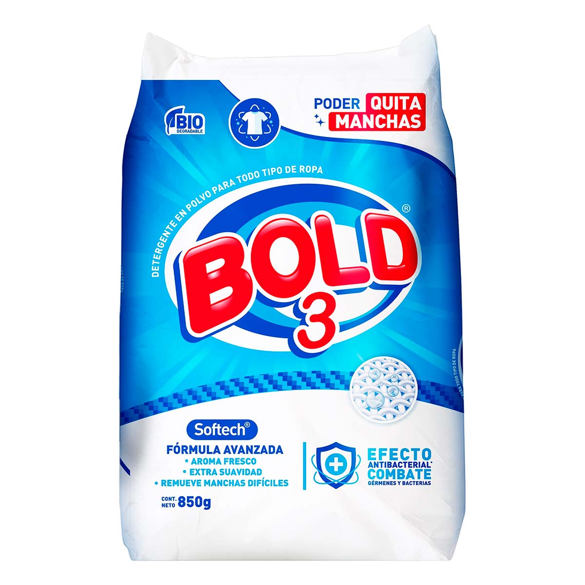 Detergente Bold 3 850 g Formula Avanzada para Ropa en Polvo