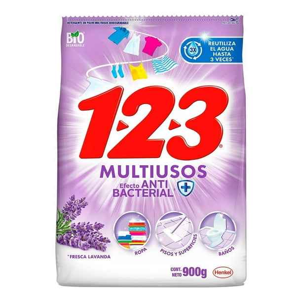 Detergente 123 800 g Frescura Lavanda Multiusos para Ropa en Polvo