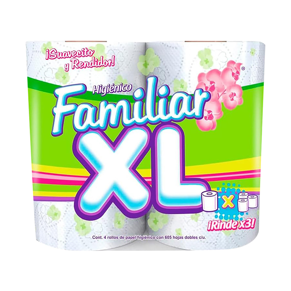 Xl Familiar 4 Rollos Con 605 Hojas Dobles Papel Higienico
